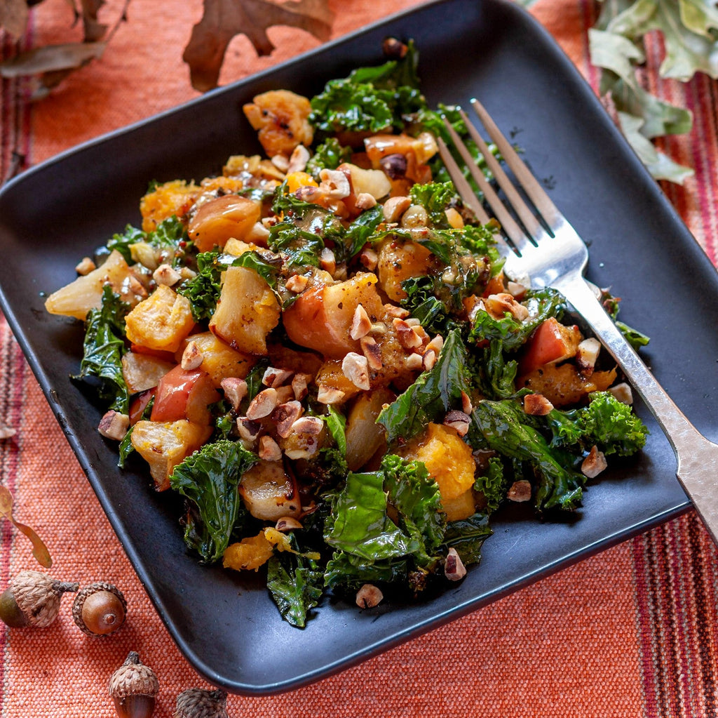 Roasted Squash, Apples & Kale With Warm Mustard Vinaigrette